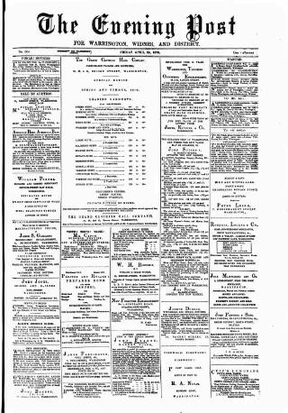 cover page of Warrington Evening Post published on April 25, 1879