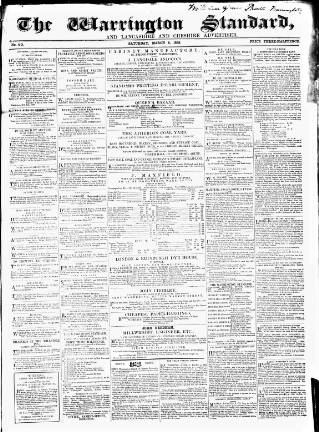 cover page of Warrington Standard and Lancashire and Cheshire Advertiser published on March 5, 1859