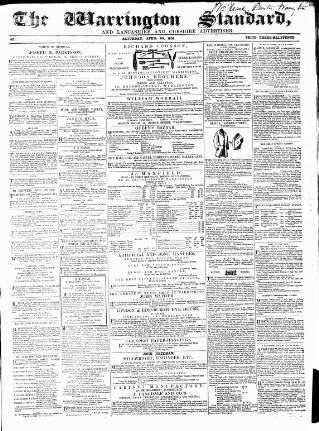 cover page of Warrington Standard and Lancashire and Cheshire Advertiser published on April 30, 1859