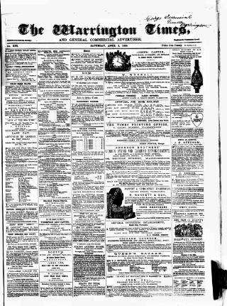 cover page of Warrington Times published on April 2, 1859