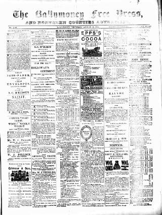 cover page of Ballymoney Free Press and Northern Counties Advertiser published on August 11, 1892