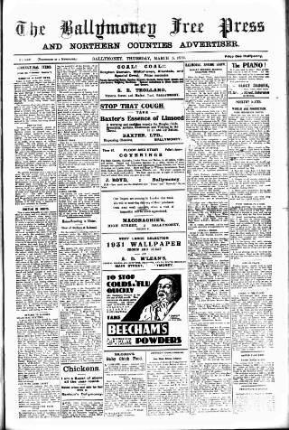 cover page of Ballymoney Free Press and Northern Counties Advertiser published on March 5, 1931