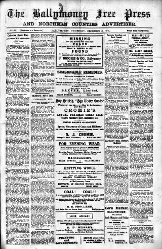 cover page of Ballymoney Free Press and Northern Counties Advertiser published on December 3, 1931