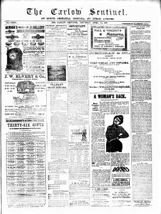 cover page of Carlow Sentinel published on April 25, 1903