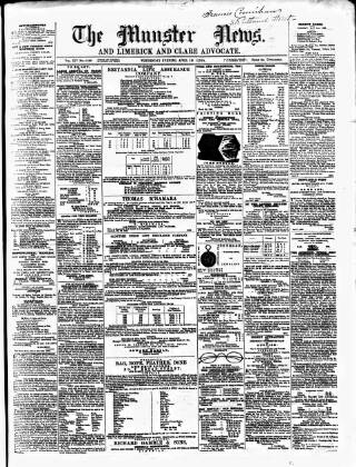 cover page of Munster News published on April 19, 1865