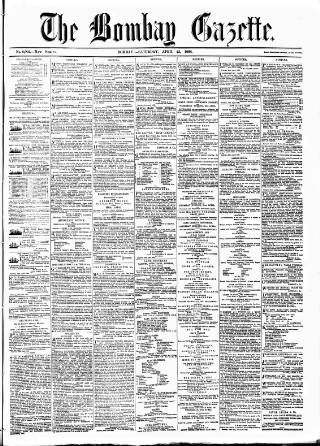 cover page of Bombay Gazette published on April 25, 1868