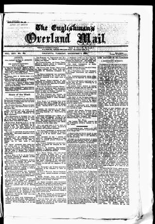 cover page of Englishman's Overland Mail published on December 4, 1888