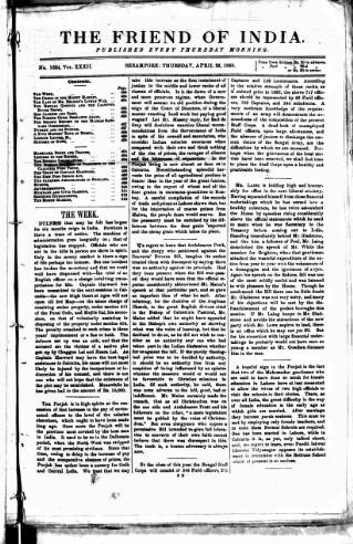 cover page of Friend of India and Statesman published on April 26, 1866
