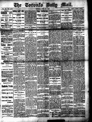 cover page of Toronto Daily Mail published on April 23, 1883