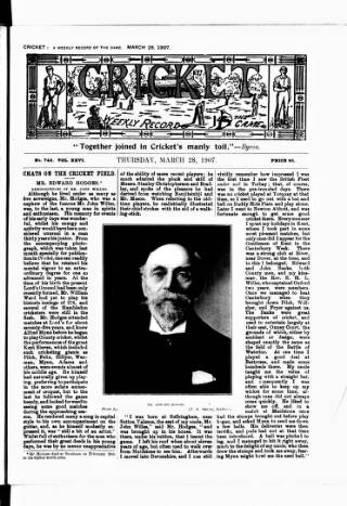 cover page of Cricket published on March 28, 1907