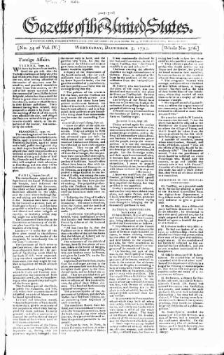 cover page of Gazette of the United States published on December 5, 1792