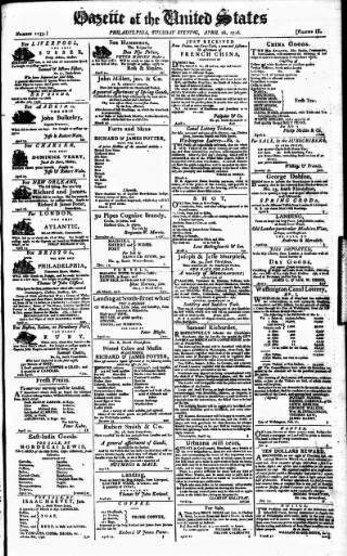 cover page of Gazette of the United States published on April 26, 1796
