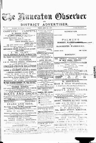 cover page of Nuneaton Observer published on April 18, 1879