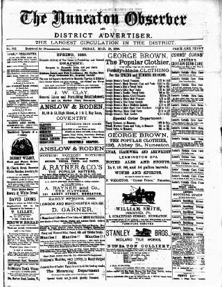 cover page of Nuneaton Observer published on March 29, 1889