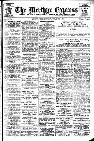 cover page of Merthyr Express published on August 8, 1936