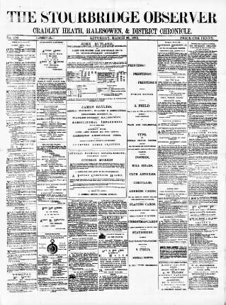 cover page of Cradley Heath & Stourbridge Observer published on March 29, 1873