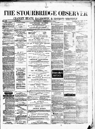 cover page of Cradley Heath & Stourbridge Observer published on December 5, 1874