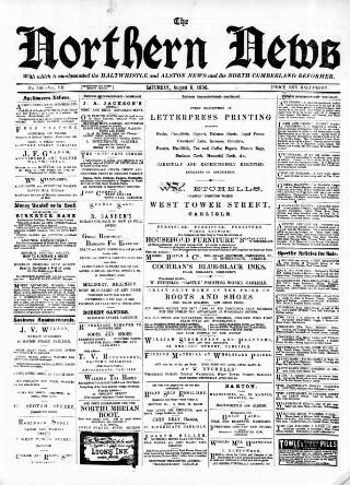 cover page of North Cumberland Reformer published on August 8, 1896