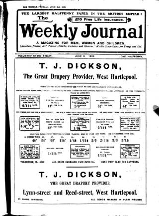 cover page of Weekly Journal (Hartlepool) published on June 2, 1905