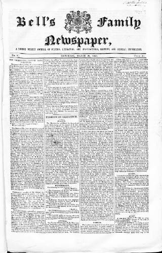cover page of Bell's Family Newspaper published on March 20, 1858