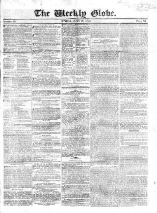 cover page of Weekly Globe published on June 27, 1824