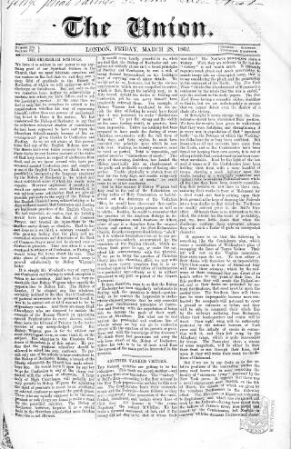 cover page of Union published on March 28, 1862