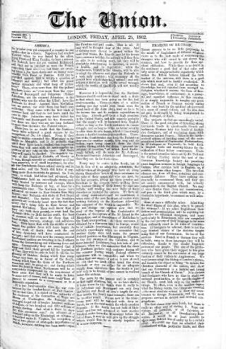 cover page of Union published on April 25, 1862