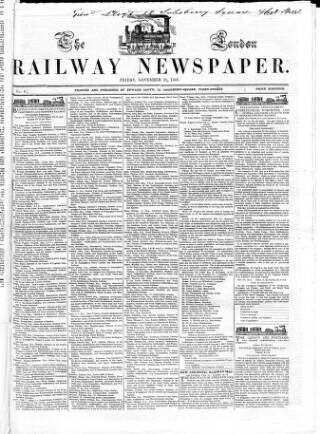 cover page of London Railway Newspaper published on November 28, 1845