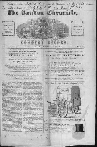 cover page of London Chronicle and Country Record published on March 5, 1853