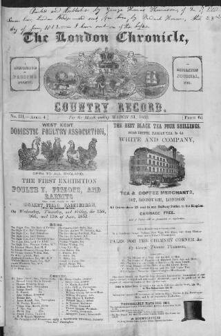 cover page of London Chronicle and Country Record published on April 4, 1853