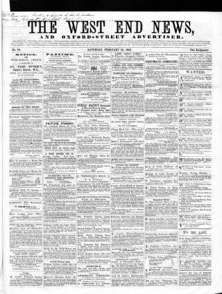 cover page of West End News published on February 18, 1860