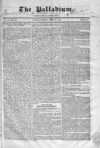 cover page of Palladium 1825 published on April 23, 1826