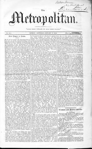 cover page of Metropolitan published on January 17, 1857