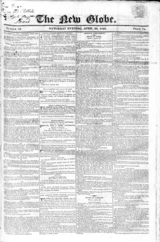 cover page of New Globe published on April 26, 1823