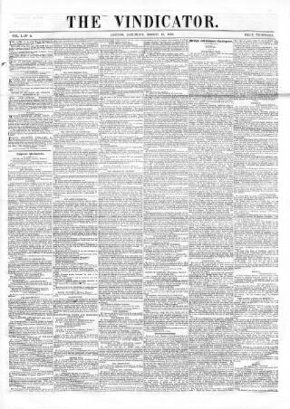 cover page of Vindicator (London) published on March 12, 1859