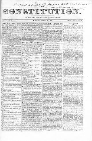 cover page of Constitution published on April 10, 1831