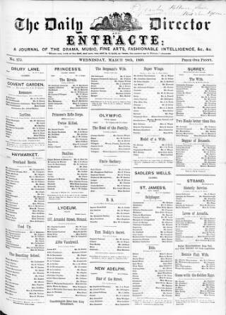 cover page of Daily Director and Entr'acte published on March 28, 1860