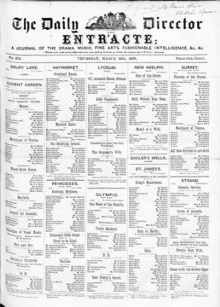 cover page of Daily Director and Entr'acte published on March 29, 1860