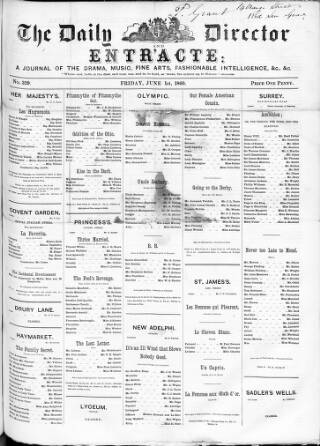cover page of Daily Director and Entr'acte published on June 1, 1860