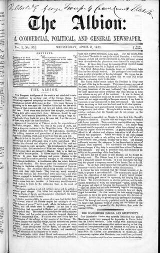 cover page of Albion published on April 6, 1853
