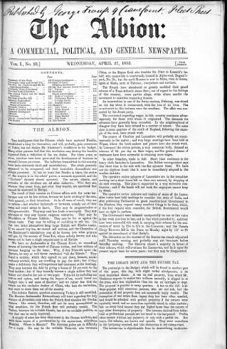 cover page of Albion published on April 27, 1853