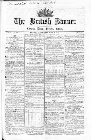 cover page of British Banner 1848 published on June 1, 1853