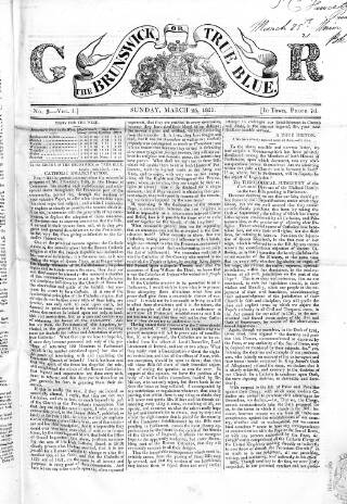 cover page of Brunswick or True Blue published on March 25, 1821