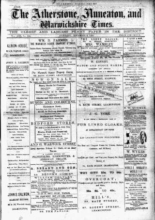 cover page of Atherstone, Nuneaton, and Warwickshire Times published on December 2, 1882
