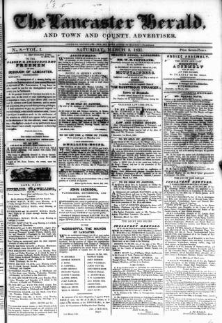 cover page of Lancaster Herald and Town and County Advertiser published on March 5, 1831
