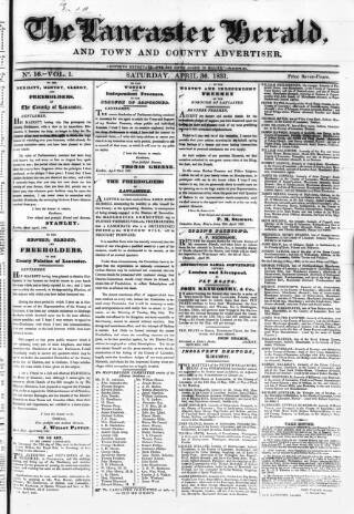 cover page of Lancaster Herald and Town and County Advertiser published on April 30, 1831
