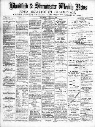 cover page of Blandford Weekly News published on April 20, 1889