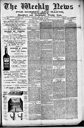 cover page of Blandford Weekly News published on April 16, 1891