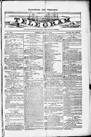 cover page of Blandford and Wimborne Telegram published on April 27, 1883