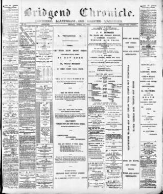 cover page of Bridgend Chronicle, Cowbridge, Llantrisant, and Maesteg Advertiser published on April 23, 1880